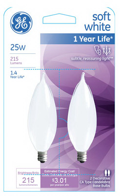 2pk 25w GE Frosted BT Bulb