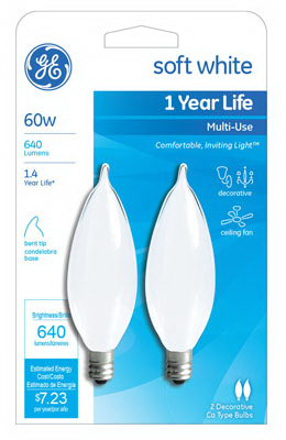 GE 2PK 60W Frosted BT Bulb