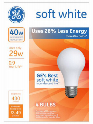 GE 4PK 29W White Halogen Bulb