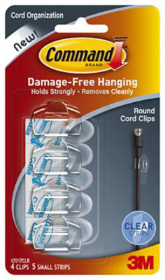 Round Cord Clips w/ Clear Adhesive Strips, 4 pk.