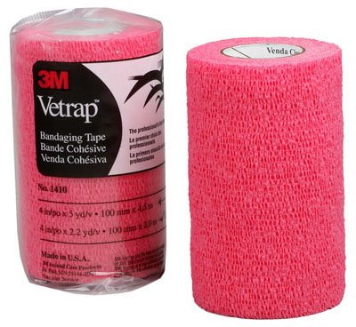 3M Vetrap 1410R Bandaging Tape, 5 yd L, 4 in W, Red