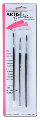 3PC Red Sable Artist Brush Set