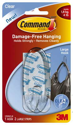 Command 17093CLR Adhesive Hook, 4 lb, 1-Hook, Plastic, Clear