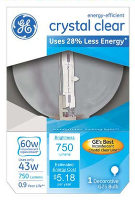 GE 43W CLR G25 Hal Bulb