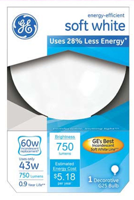 GE 43W WHT G25 Hal Bulb