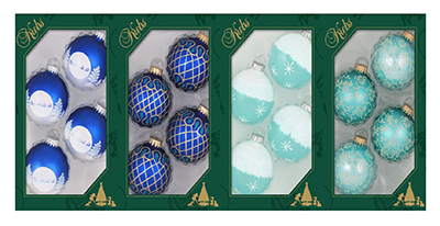 4PK BLU GLS Ornament