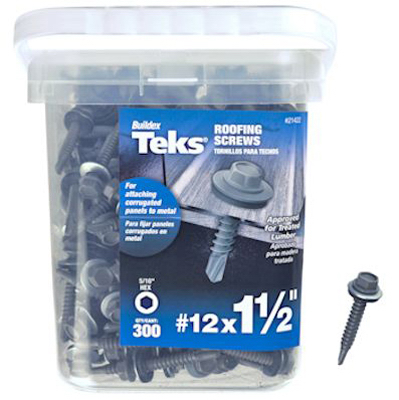 Teks 21422 Roofing Screw, #12 Thread, Hexagonal Head, Hex Drive, Drill