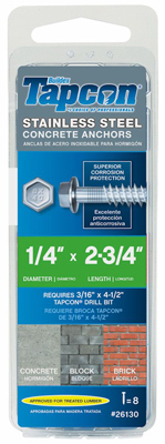 8PK 1/4x2.75 Hex Anchor