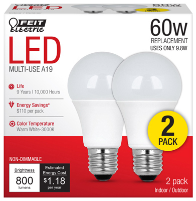 2PK 8.5W WHT LED Bulb