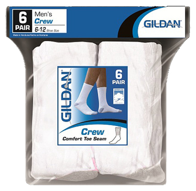 6PK WHT Mens Crew Socks