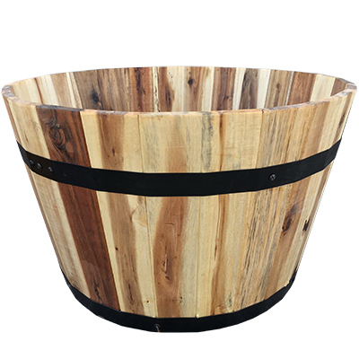 21x12 Round Wood Barrel Planter