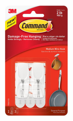 Command 17065-ES Medium Toggle Hook, 2 lb, 2-Hook, Plastic, White
