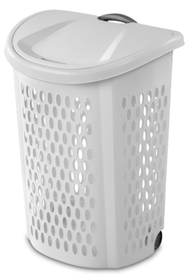 28" White Wheeled Hamper