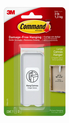 Command 17044-ES Large Canvas Picture Hanger, 3 lb, Plastic, White, Wall