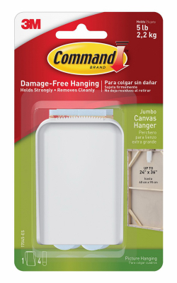 Command 17045-ES Large Canvas Picture Hanger, 5 lb, Plastic, White, Wall