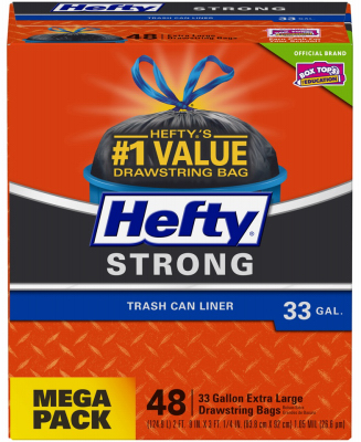 Hefty E86048 Trash Bag, 33 gal Capacity, Plastic, Black