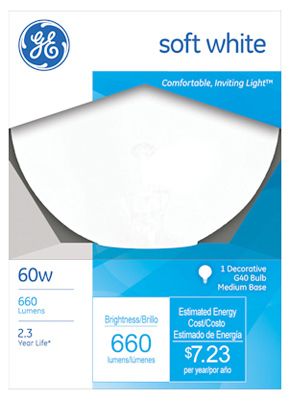 GE 60W G40 White Globe Bulb