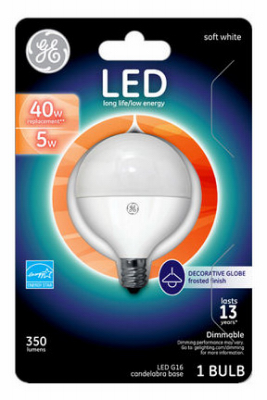 GE 5W White G16 LED Bulb