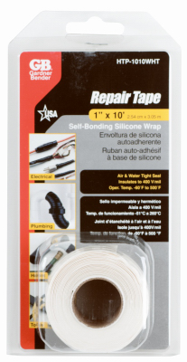 GB HTP-1010WHT Repair Tape, 10 ft L, 1 in W, Silicone Backing, White