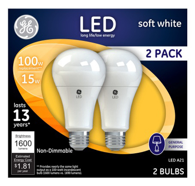 GE 2PK 15W SW A19 Bulb