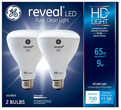 GE LED BR30 Reveal 9W Bulb, 2 pk.