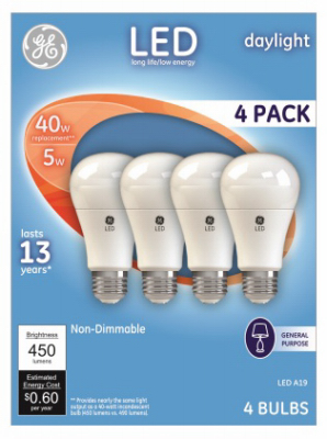 GE 4PK 5W Day A19 Bulb