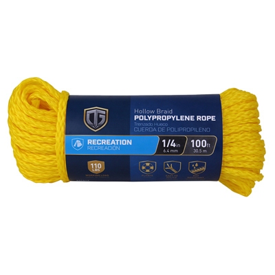 1/4"x100' Yellow Hollow Rope