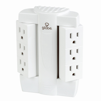 globe 7799701 Swivel Tap Surge Protector, 6-Outlet, 510 J Energy, White