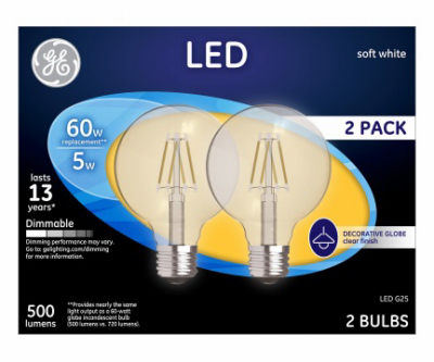 GE 2PK 5W LED G25 Bulb
