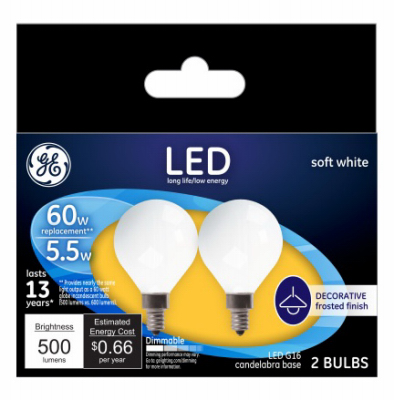 GE 2PK 5.5W LED G16 Bulb