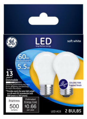 GE 2PK 5.5W LED A15 Bulb