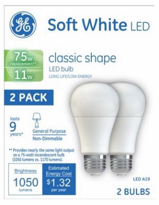 GE 2PK 11W SW A19 Bulb
