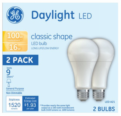 GE 2PK 16W Day A21 Bulb