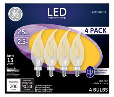 GE 4pk 2.5W LED CAC Bulb