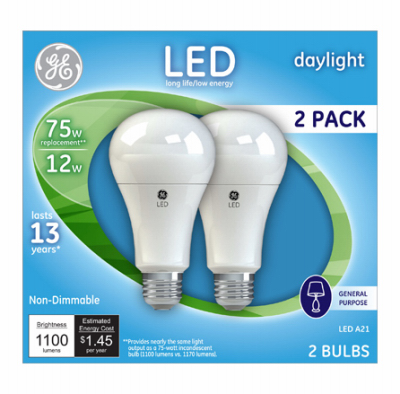 GE 2PK 12W Day A21 Bulb