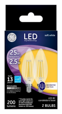GE 2PK 2.5W BC LED Bulb