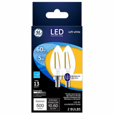 GE 2PK 5W Clear BC LED Bulb