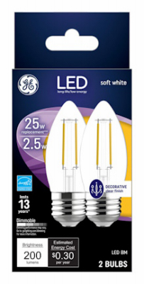 2pk GE Clear LED Blunt Bulb
