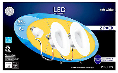 2pk GE R30 Ceiling LED Retro Kit