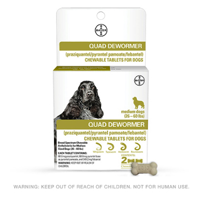 Quad Dog Dewormer Tablets Medium 2pk