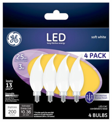 GE 4PK 2.5W Frosted Deco Bulb