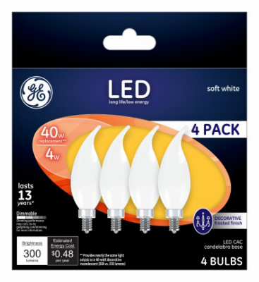 GE 4pk 4w Frosted Candelbr Bulb