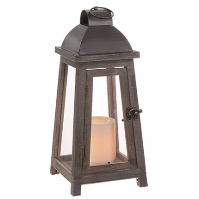 14" Oak MTL/WD Lantern