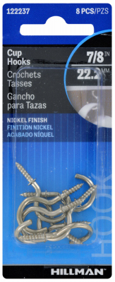 8-Pk 7/8" Nickel Cup Hooks