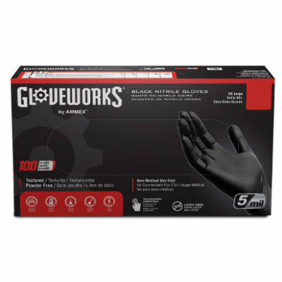Gloveworks GPNB44100 Non-Sterile Gloves, M, Nitrile, Powder-Free, Black,
