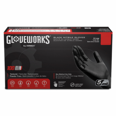 Gloveworks GPNB48100 Non-Sterile Gloves, XL, Nitrile, Powder-Free, Black,
