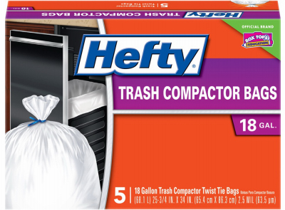 Hefty RE21218 Trash Compactor Bag, 18 gal Capacity, 25-3/4 in L, 34 in W