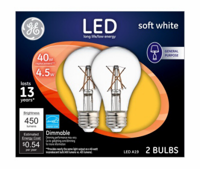 GE 2PK 4.5W SW A19 LED Bulb