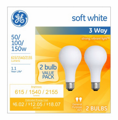 GE 2PK 50/150W SW Bulb