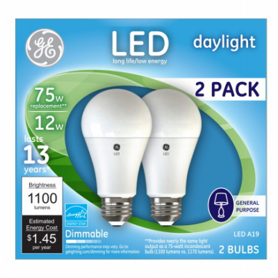 GE 2PK 12W Day A21 Bulb